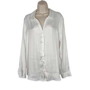 Rachel Rachel Roy White Collared Button Up Blouse Top Women Size XL Long Sleeve